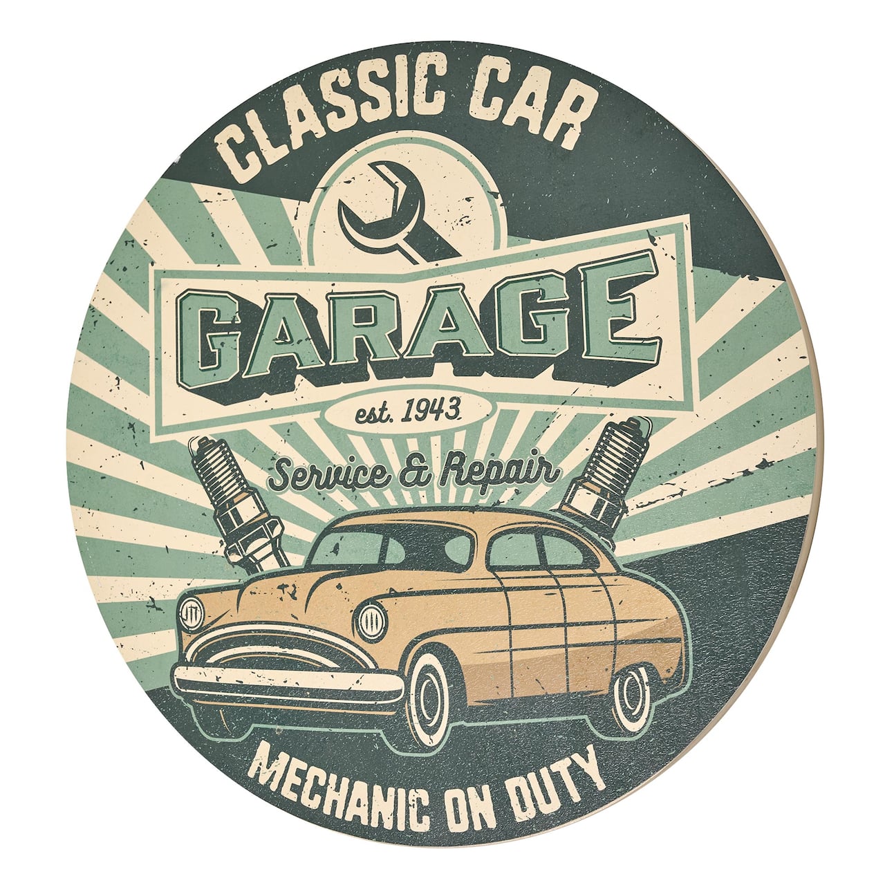 American Art Decor Classic Car Garage Round MDF Wall Plaque - 20" x 20" x 0.35"